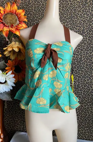 Daisy NWT UNIQUE VINTAGE X Smiley Green Peplum Halter Top LARGE