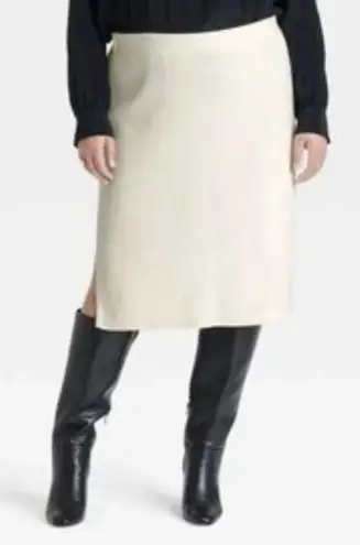 Ava & Viv Cream Pencil Skirt Sz 1XL Ribbed Textured Knitted Fall Wear