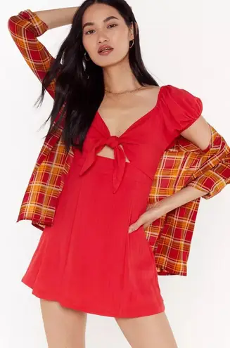 Nasty Gal Red Linen Mini Dress