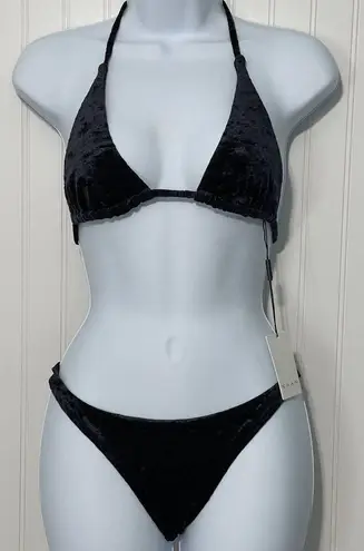 SHAN Velours Onyx Black Velvet Bikini Set Size 8 Triangle Top & Bottom Swimsuit
