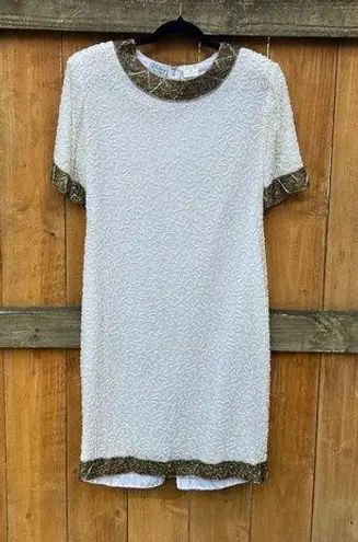 Stenay vintageā beaded silk cream formal party dress size P10 fall Christmas