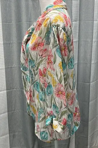 Vintage Floral tie front sheer blouses size 14 White