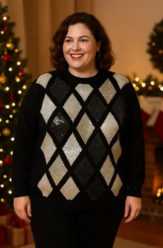 Alfred Dunner Vintage  Sequin Argyle Sweater – Size 2X - Image 2