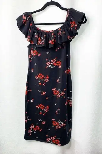 Rebecca Taylor  black floral Marguerite jersey off shoulder dress size small