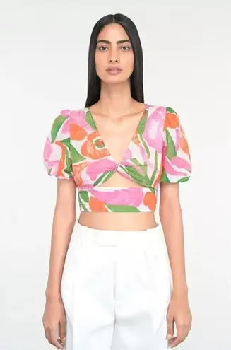 Banjanan Floral Aurora Top in Euphoric Bloom Vivid Large Womens Blouse Orange