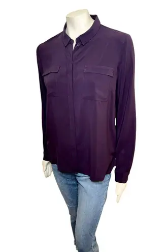 Tahari T | Plum Purple Long Sleeve Silky Blouse w/ Hidden Buttons Professional M