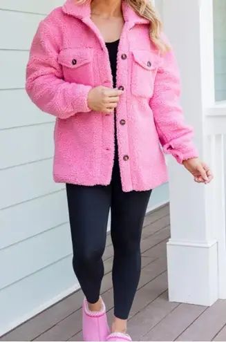 Pink Lily Pink Sherpa Shacket