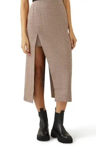 Maje Jaisa Brown Plaid Wool Blend Front Back Slit Edgy Pencil Skirt Size US 8 - Image 2