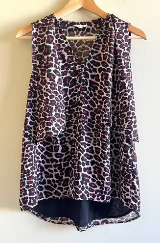 Pleione Shirt Womens Size XS Cheetah Leopard Tunic Sleeveless Ruffle Blouse Top