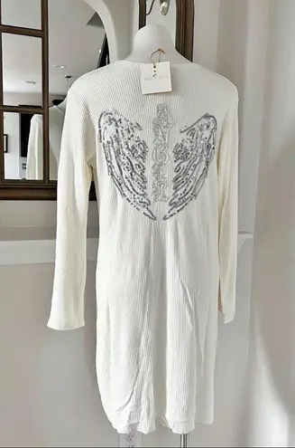 Belle France Off-White Button-Up Hi-Low Hem Sweater (Made in Italy) Size M New