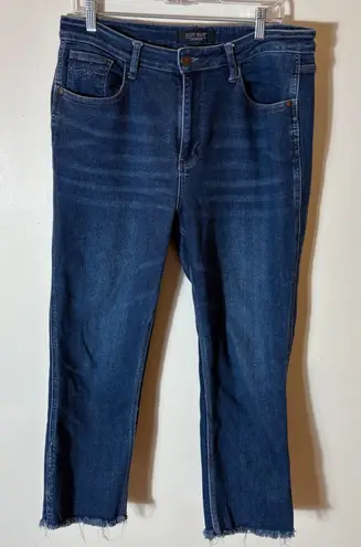 Judy Blue Cropped Straight Jeans Dark Wash Distressed Frayed Hem Size 13 31