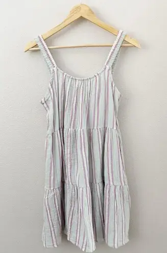 Marine layer | Mint Pink White Leila Stripe Double Cloth Tiered Minidress | XS
