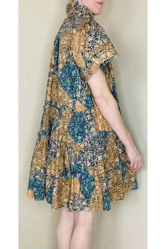 Hunter Bell Blue & Brown Floral Patchwork Mini Babydoll Dress