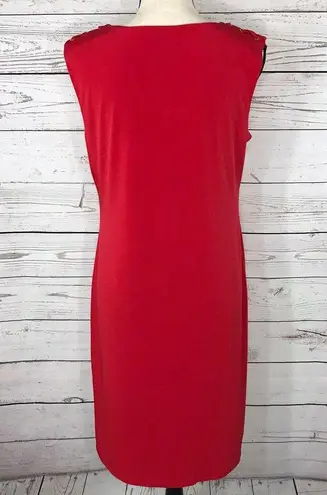 JM Collection Medium M Sheath Dress Sleeveless Red Lined Stretch V-Neck