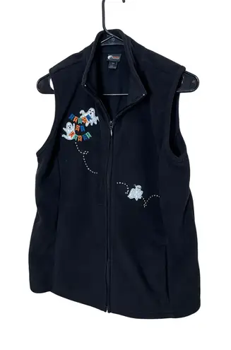 Holiday Editions Womens Black Fleece Ghost Trick or Treat Vest Size S
