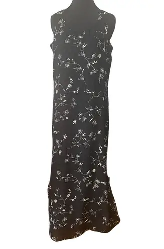 Y2K 90s Reversible Black Floral Maxi Dress Sleeveless Med Soft Grunge Indie
