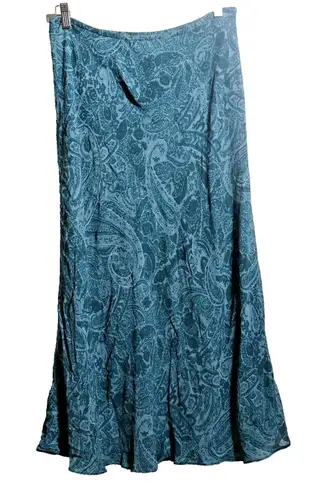 VTG Blue Paisley Maxi Skirt Flare Boho Whimsigoth Fairy Sz 14 Lined Rayon Zip