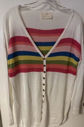 Hyped Unicorn Lightweight Rainbow Striped Knit Cardigan Size Medium