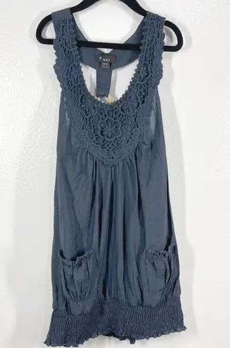 Xxi Crochet High Neck Top Sleeveless Pockets Medium Navy Y2K Style Babydoll