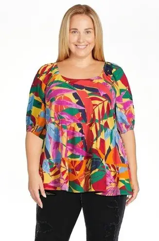 Terra & Sky NWT  Tropical Floral Puff Sleeve Babydoll Top