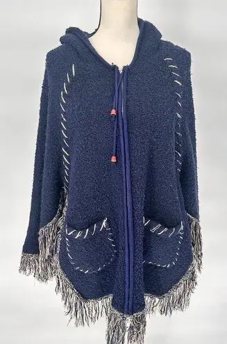 Vintage Neelam Cape Sweater Fringe, Hood, Pockets, Individual Sleeves Zipper Size L