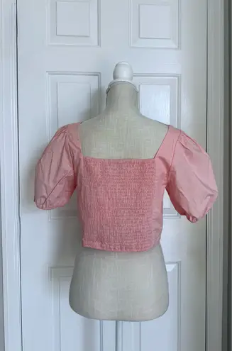 Sophie Rue Pink Puff Sleeve Square Neck Smocked Back Corset Top Size Large New