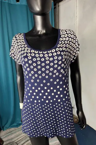 Bleu Navy Blue and White Dot Print Tunic Top Stylish Casual Short Sleeve L Size L
