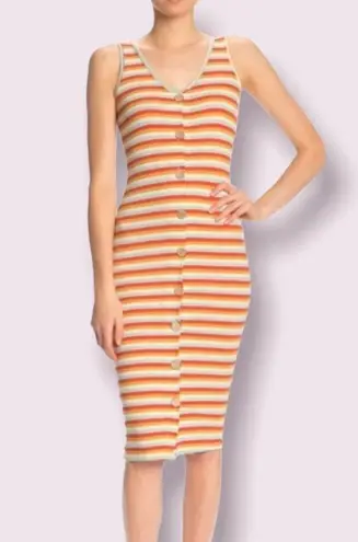 Nsr Dress Sophie Ribbed Button Front Midi Striped Size M New w/Tag Retail $88