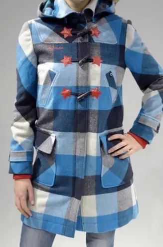 Gsus Sindustries Women's Size Small Wool Blend Blue Plaid Long Utility Coat