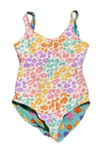 Posh Peanut Mina Reversible Swimsuit Mom Size Small Smiley Face Animal Print