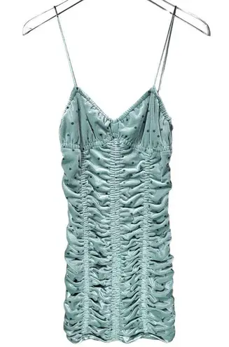 NWT Rotate Birger Christensen Aria Ruched Polkadot Velvet Mini Dress in BlueSurf Green Size 6