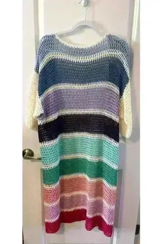 Anna & Ava Crochet Striped colorful OS Duster Cardigan Swim Coverup MSRP$98 NWOT
