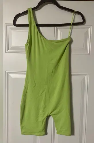 Naked Wardrobe Bright Green One Shoulder Stretchy Romper Size Medium colorful