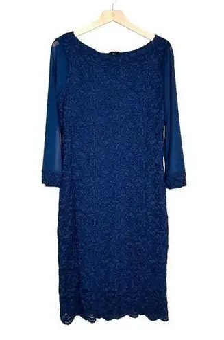 Tiana B . Womens 14 Navy Blue 3/4 Sleeve Lace Dress