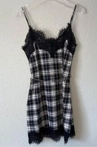 Storia  Dress Womens Small Verge Girl Plaid Flannel Cami Slip Mini Lace Spaghetti