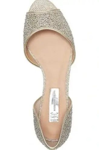 Inc International Concepts Womens Elsah2 Fabric Open Toe Slide Flats Champagne Silver Size 9.5