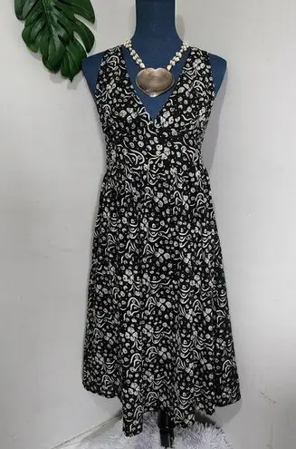 Earth Song Black White Print Cotton Summer Dress Size M