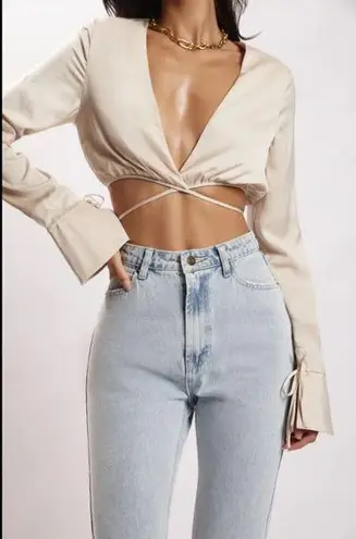 Meshki NWT  Bone Wrap-Around Crop Shirt