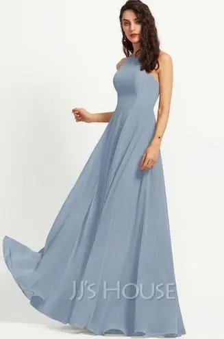 JJ's House  Dusty Blue A-Line Scoop Floor Length Chiffon Bridesmaid Dress Size 10