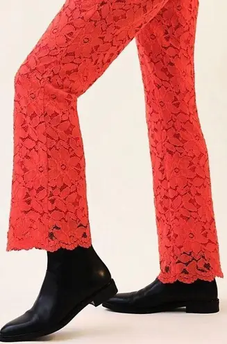 Free People  Red Wild Laces Pull-On Crop Flare Pants