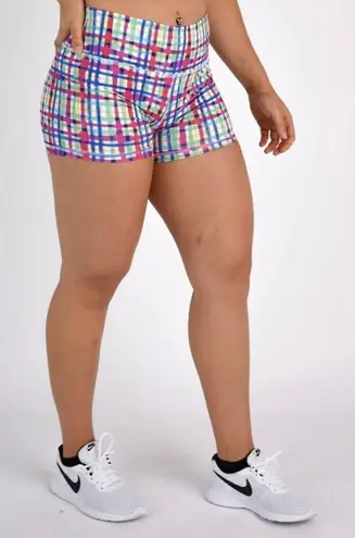 NWT Fleo Spring Be Nice Plaid Shorts power mid high size small Pink