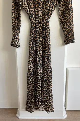 ZARA Animal Print Button Belted Midi Dress in Leopard Size XL