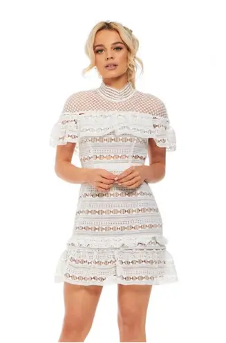 Alexis Self-Portrait Yoke Frill Mini White Dress | Size 0