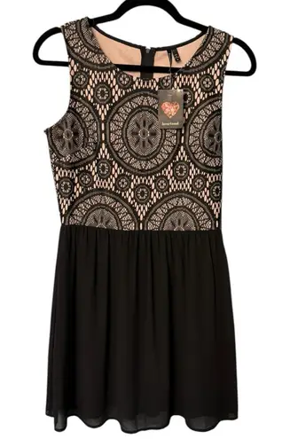 Heart soul Black Lace Fit & Flare Dress M Sleeveless Nude Lined Mini NWT