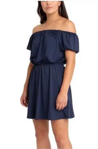 Black Halo off the shocker Short Puff Sleeves Navy Blue 6 Mini Dress NEW