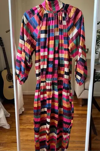 RHODE plaid geometric print midi dress size S pink purple black blue