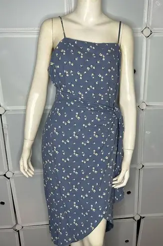 Majorelle  Anna Dress in Blue Ditsy Mini Faux Wrap Size L Boho Floral Linen Blend