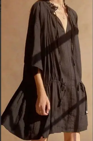 Brochu Walker Black St. Tropez Waist Chest Tie Eyelet Collar Oversized Dress M