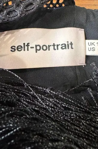 Self Portrait Self-Portrait Neoprene Black & Navy Flared Fringe Dress size 6 /SMALL