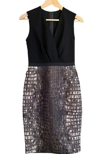 Giambattista Valli Black Surplice Crocodile Print Sleeveless Shift Dress
